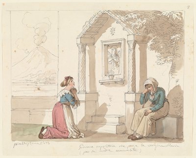 Neapolitanische Frau betet zur Jungfrau für ihre kranke Mutter, Illustration für Römische Kostüme und Bräuche von Bartolomeo Pinelli