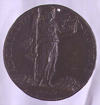 Porträtmedaille mit einer weiblichen Figur, die einen Stab hält (Bronze) von Bartolommeo Melioli