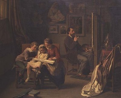 Der Künstler mit seinen Kindern in seinem Atelier von Basile de Loose