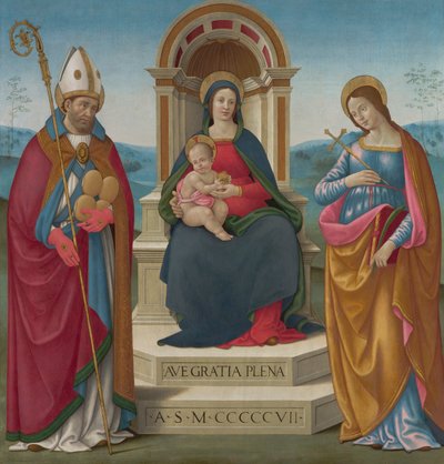 Madonna und Kind mit St. Justus von Volterra und St. Margareta von Antiochia von Bastiano Mainardi