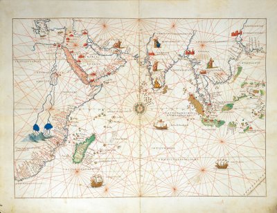 Der Indische Ozean und Teile Asiens und Afrikas, aus Atlas der Welt in dreiunddreißig Karten, von Battista Agnese von Battista Agnese
