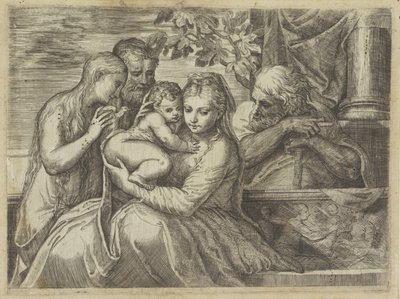 Heilige Familie mit Heiligen von Battista Angolo del Moro (attributed to)