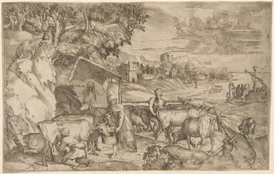 Landschaft mit Vieh von Battista Angolo del Moro