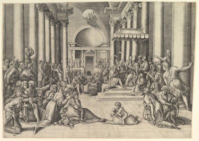 Konstantin überreicht der Heiligen See die Stadt Rom, rechts viele Zuschauer, ca. 1530-61 von Battista Franco Veneziano