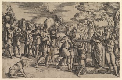 Melchisedek bietet Abraham Brot und Wein an, ca. 1547 von Battista Franco Veneziano