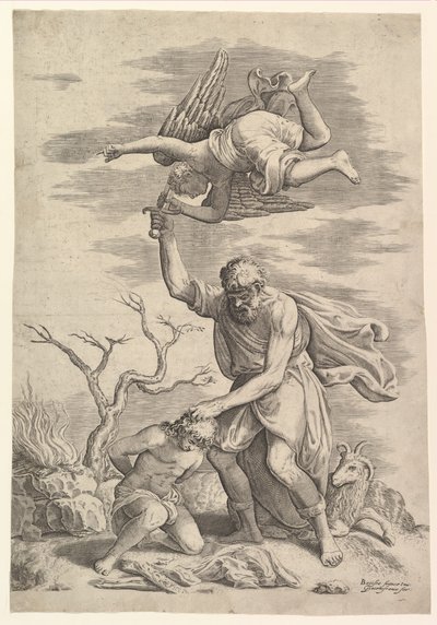 Der Engel, der den Arm Abrahams aufhält von Battista Franco Veneziano