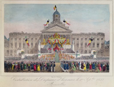 Verteilung der Ehrenfahnen in Brüssel am 27. September 1832, 1832 (Farbstich) von Belgian School