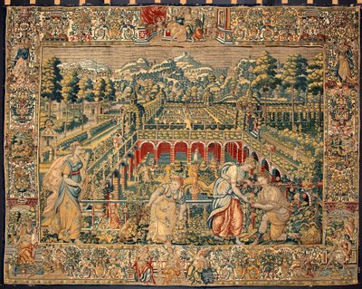 Obsternte-Szene. Wandteppich aus den Manufakturen von Brüssel. 16. Jahrhundert Genua, Musei di Strada Nuova von Belgian School