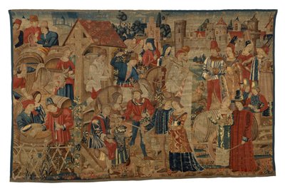 Wandteppich mit Weinlesern, aus Tournai, ca. 1460-70 (Wolle) von Belgian School