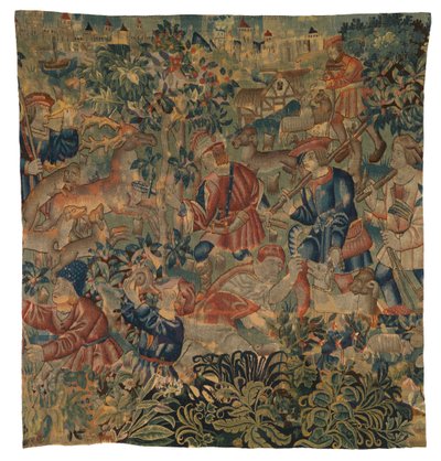 Wandteppich mit Jagdszenen, möglicherweise aus Tournai, ca. 1500 (Wolle) von Belgian School