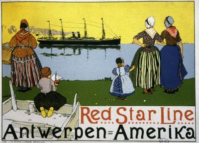 Transatlantik-Liner Antwerpen/Amerika. Werbung für die Red Star Line, ca. 1900 von Belgian School