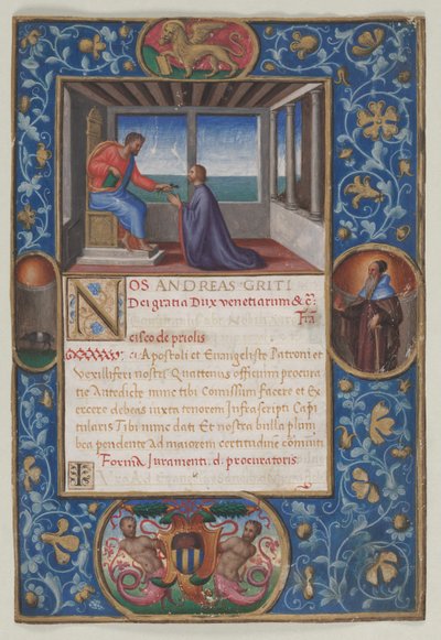 Blatt aus einer Kommission: St. Markus übergibt die Schlüssel von Venedig an Francesco de Priuli von Benedetto Bordone