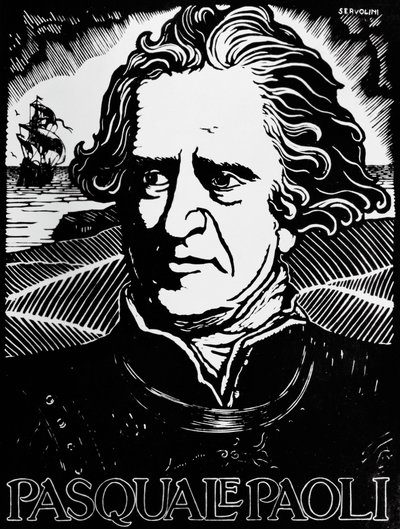 Porträt von Pasquale Paoli, korsischer Staatsmann, General und Patriot (Holzschnitt) von Benedetto Servolini
