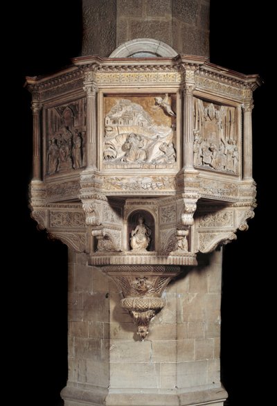 Marmorkanzel mit Geschichte des hl. Franziskus von Benedetto da Maiano