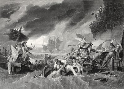 Schlacht von La Hogue, graviert von W. French von Benjamin (after) West