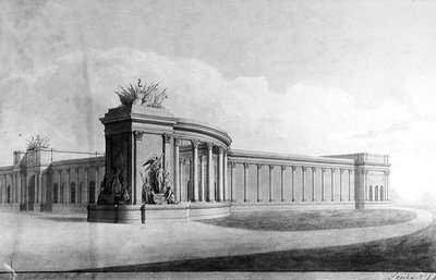 Perspektivische Ansicht eines Eingangspfeilers am Haus von Benjamin Dean Wyatt