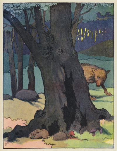 Wolf, der ein Kaninchen verfolgt von Benjamin Rabier