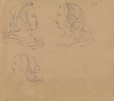 Porträtstudien von Frauen in verschiedenen Kopfbedeckungen von Benjamin Robert Haydon