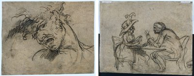 Kopf eines schreienden Mannes (recto) Frau und Mann beim Kartenspielen (verso) von Benjamin West