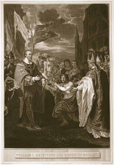 Wilhelm I. erhält die Krone von England, graviert von George Noble, Illustration aus David Humes 