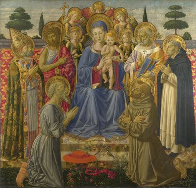 Die Jungfrau und das Kind auf dem Thron unter Engeln und Heiligen, 1460er von Benozzo Gozzoli