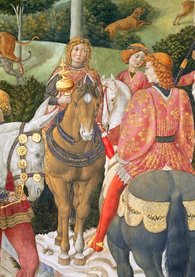 Reiter in der königlichen Entourage, Detail aus dem Zyklus der Reise der Heiligen Drei Könige in der Kapelle, ca. 1460 (Detail) von Benozzo di Lese di Sandro Gozzoli