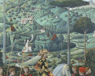 Johannes VII. Palaiologos (1391-1448), oströmischer Kaiser, als Balthasar, einer der drei Könige, Detail aus dem Zyklus der Reise der Heiligen Drei Könige in der Kapelle, um 1460 von Benozzo di Lese di Sandro Gozzoli