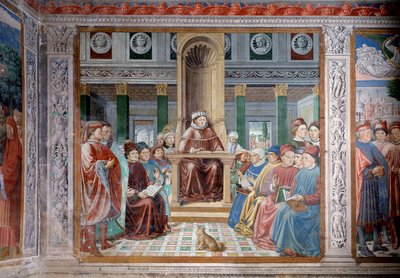 Das Leben des heiligen Augustinus: Der heilige Augustinus lehrt in Rom von Benozzo di Lese di Sandro Gozzoli