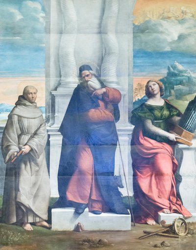 Der heilige Antonius der Abt, Antonius von Sizilien und Cäcilia von Benvenuto Tisi da Garofalo