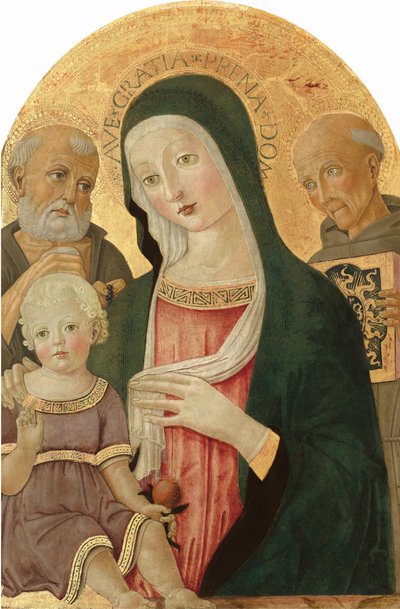 Madonna mit Kind, Heiliger Hieronymus und Heiliger Bernhardin von Siena von Benvenuto di Giovanni