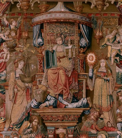 Flämischer Wandteppich. Serie Die Ehren. Glaube. Erster Wandteppich der Serie. Modell von Zeichnern aus dem Kreis von Bernard van Orley und Jan Gossaert (Mabuse). Herstellung Pieter van Aelst, Brüssel. Ca. 1550. Stoff Gold, Silber, Seide und Wolle. von Bernaert van (circle of) Orley