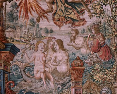Flämischer Wandteppich. Serie Die Ehren. Ruhm. Dritter Wandteppich der Serie. Modell Zeichner aus dem Kreis von Bernard van Orley und Jan Gossaert. Herstellung Pieter van Aelst, Brüssel. Ca. 1550 von Bernaert van (circle of) Orley