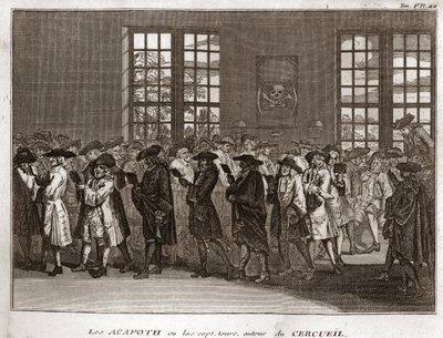 Eine Versammlung jüdischer Trauernder, die die „Acafoth“ bei einer Beerdigung durchführen Gravur aus „Illustration de cérémonies et coutumes religieuses de tous les peuples du monde“ von Bernard Picart (1723-1743) 1819 Privatsammlung von Bernard Picart