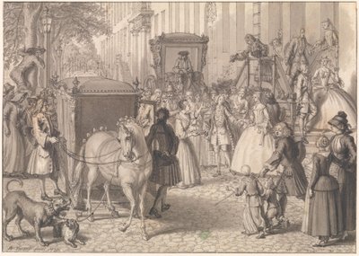 Beginn eines Hochzeitszuges eines lutherischen Paares von Bernard Picart