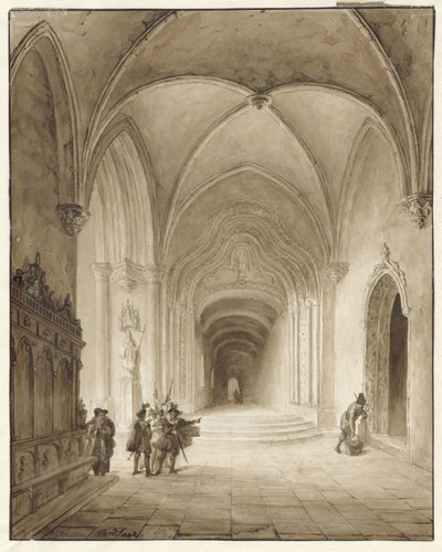 Kircheninneres mit Soldaten am Eingang von Bernard van de Laar