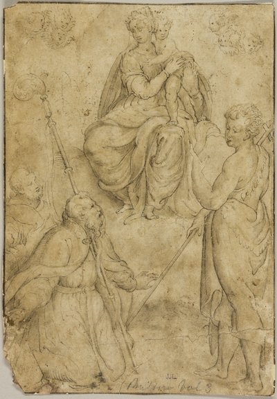 Sitzende Madonna mit Kind, Bischofs- und Mönchsheiligen und Johannes dem Täufer von Bernardino Campi