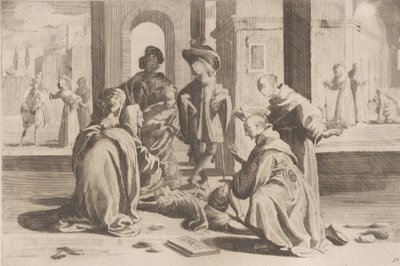 Episode 25: In Rom heilt der heilige Bernardino einen kranken jungen Mann, Episode 26: Heiliger Bern... (1610-39) von Bernardino Capitelli