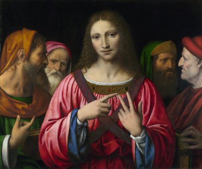 "Christus und die Schriftgelehrten" Gemälde von Bernardino Luini (1481-1532), um 1515-1530, 72,4x85,7 cm, London, National Gallery von Bernardino Luini