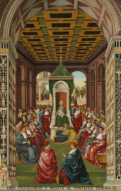 Enea Piccolomini vor Papst Eugen IV von Bernardino di Betto (after) Pinturicchio
