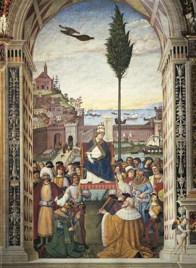 Pius II. kommt in Ancona an, um den Kreuzzug zu beschleunigen von Bernardino di Betto Pinturicchio