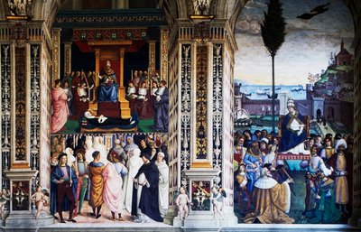 Pius II. bei der Ankunft in Ancona zur Kreuzfahrt, Fresko von Pinturicchio von Bernardino di Betto Pinturicchio