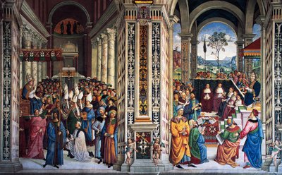 Pius II. kommt in Ancona an, um einen Kreuzzug zu beginnen (16. Jahrhundert), Fresko von Pinturicchio, Piccolomini-Bibliothek, Kathedrale von Siena, Toskana, Italien von Bernardino di Betto Pinturicchio