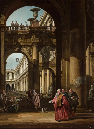 Architekturfantasie mit venezianischem Edelmann von Bernardo Bellotto