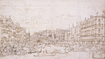 Der Canal Grande, Venedig, mit der Rialtobrücke von Süden von Bernardo Bellotto