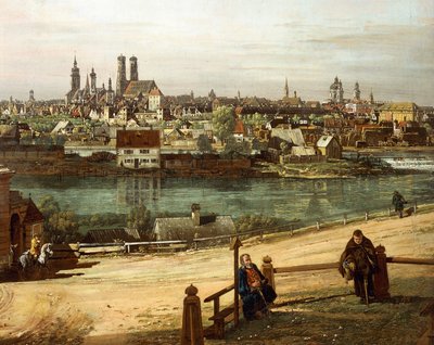 Blick auf München von Haidhausen mit dem Fluss Isar im Zentrum (Detail) von Bernardo Bellotto