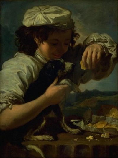Ein Junge mit einem Hund (Allegorie des "Geschmacks") von Bernardo Eberhart Keilhau