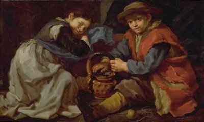 Ein Mädchen und ein Junge mit einem Kohlenbecken von Bernardo Eberhart Keilhau