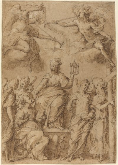 Ecclesia, umgeben von Engeln, die die Leidenswerkzeuge halten von Bernardo Strozzi