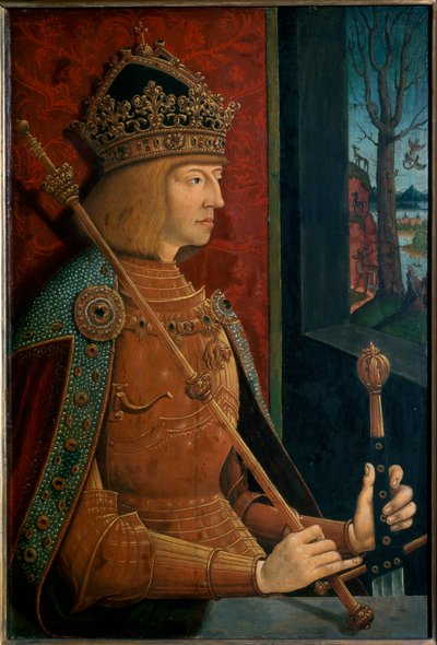 Kaiser Maximilian I. mit Krone, Zepter und Schwert von Bernhard Strigel