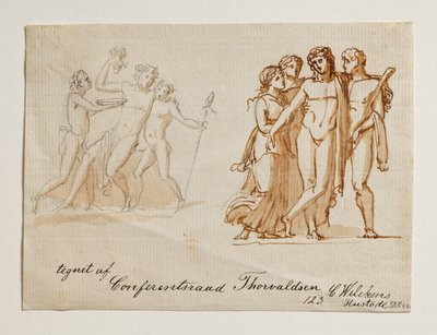 Bacchus und zwei Faune. Bacchus, Herkules und zwei Frauen von Bertel Thorvaldsen